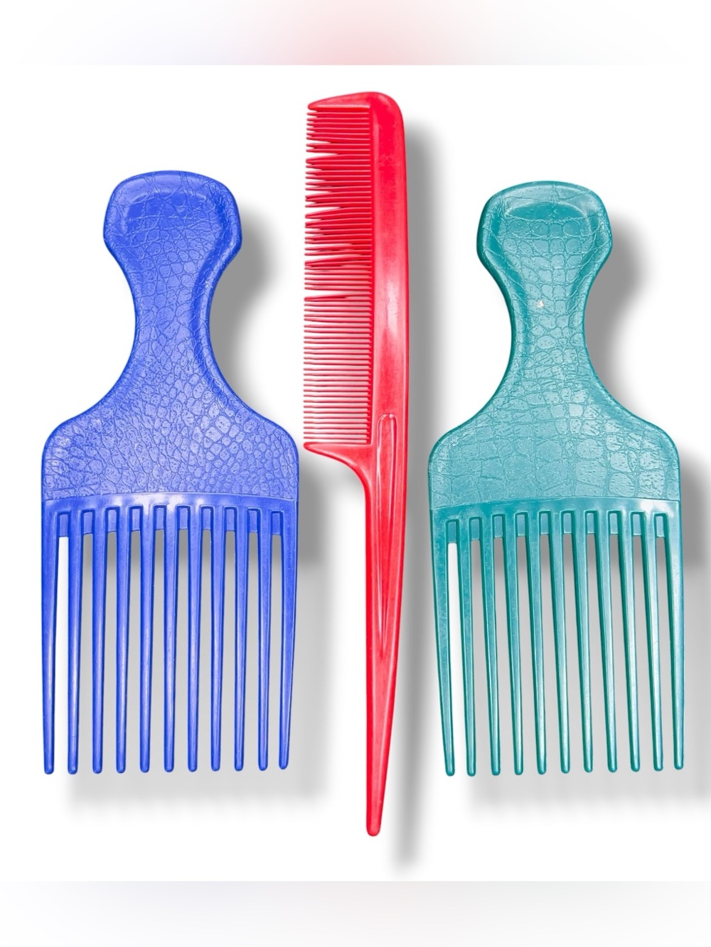 Vintage Set Of 3 Goodys Hair Picks Combs Green Teal Blue Red Retro Styling